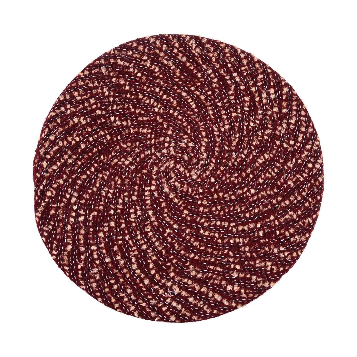 Heart Home Door Mat | Round Shape Feather Door Mat | Cotton Reversible Mat | Door Mat for Kitchen | Door Mat for Home | 16 Inch | Small | Maroon