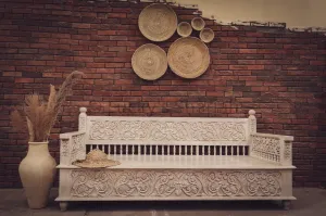 Heavy Carved White Wash Daybed