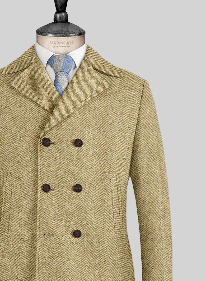 Highlander Heavy Beige Herringbone Tweed Pea Coat