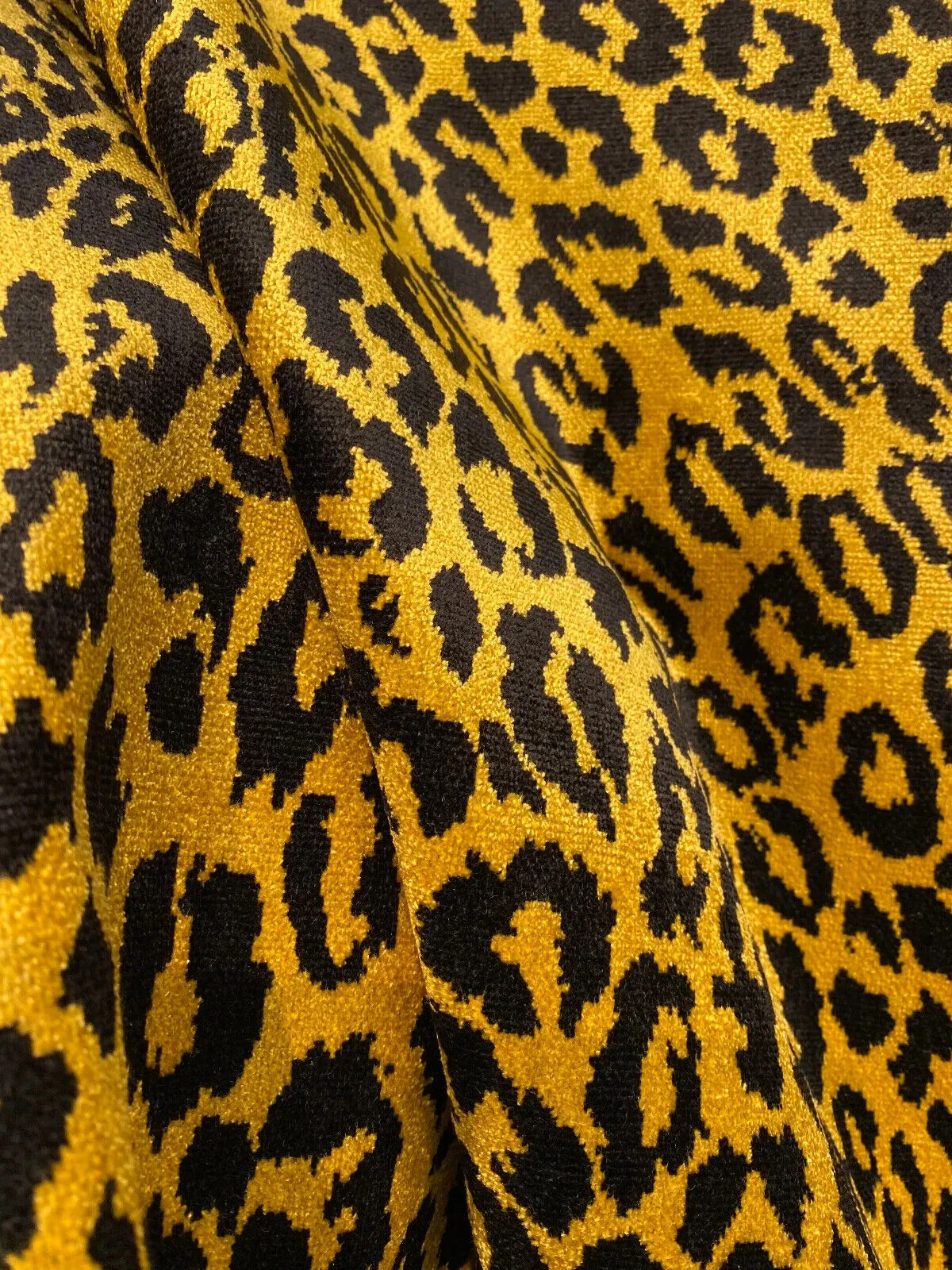 Jacquard Velvet Exotic Leopard Black Gold Heavy Upholstery Fabric By The Yard