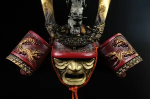 Japanese Samurai Kabuto Helmet -dragon red helmet with a mask- Genji Tsushima