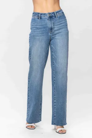 Judy Blue HW Raw Hem Wide Leg Jean (Regular/Curvy)