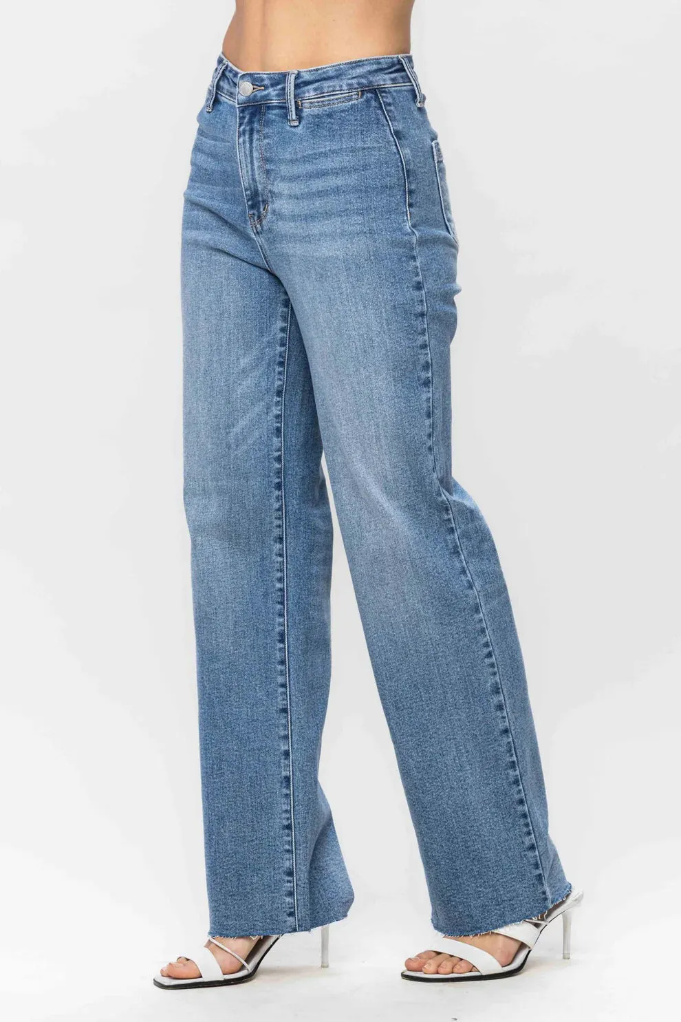 Judy Blue HW Raw Hem Wide Leg Jean (Regular/Curvy)