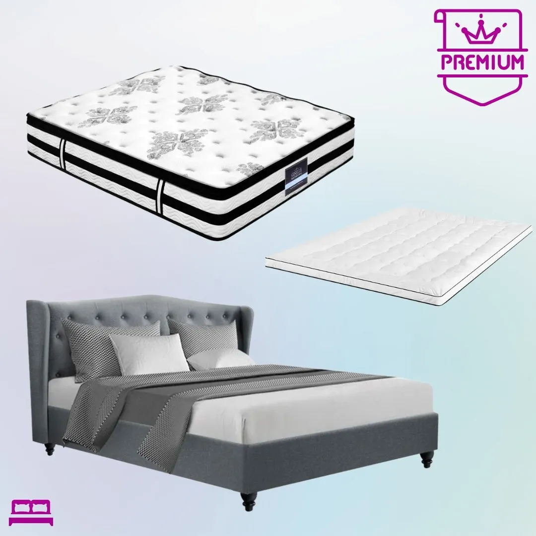 King Premium Package | Altona Bed Grey, Algarve Euro Top Mattress (Medium Firm) & Deluxe Mattress Topper!