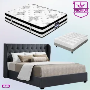 King Premium Package | Elouera Bed Charcoal, Algarve Euro Top Mattress (Medium Firm) & Bamboo Mattress Topper!