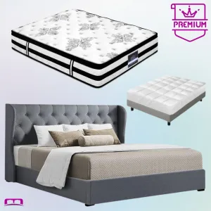 King Premium Package | Elouera Bed Grey, Algarve Euro Top Mattress (Medium Firm) & Bamboo Mattress Topper!