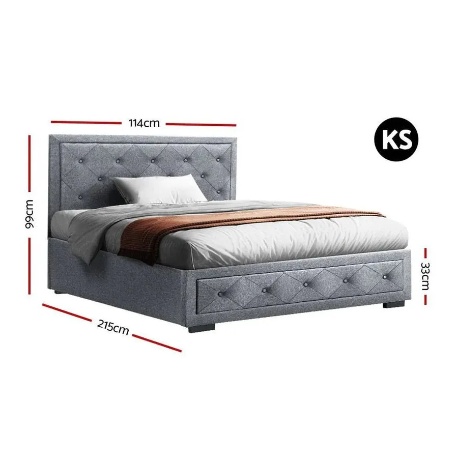 King Single Premium Package | Bronte Storage Bed Frame Grey, Alanya Euro Top Pocket Spring Mattress (Medium Firm) & Pillowtop Mattress Topper