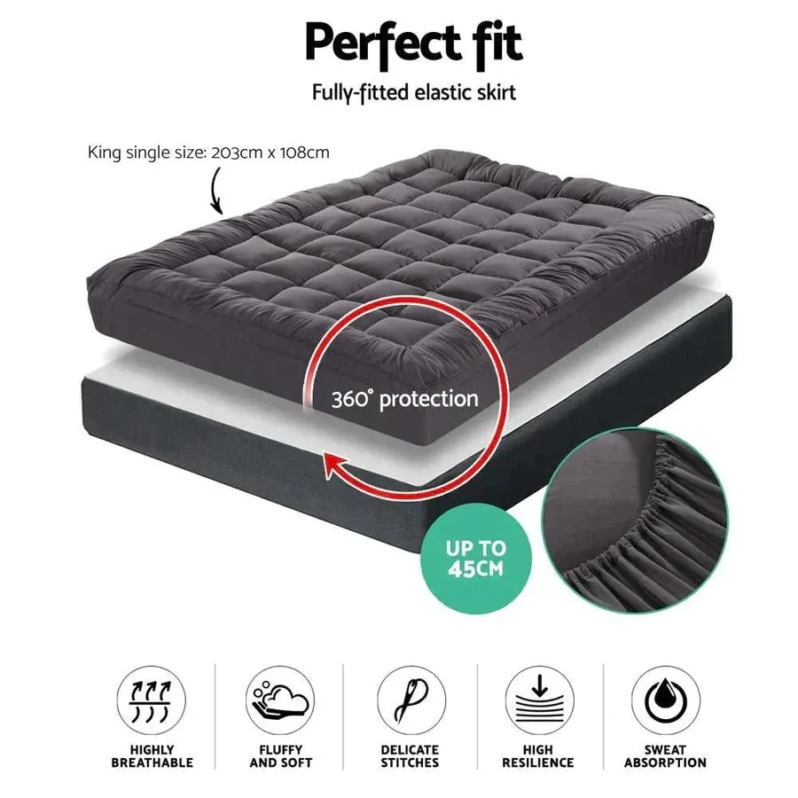 King Single Premium Package | Bronte Storage Bed Frame Grey, Alanya Euro Top Pocket Spring Mattress (Medium Firm) & Pillowtop Mattress Topper