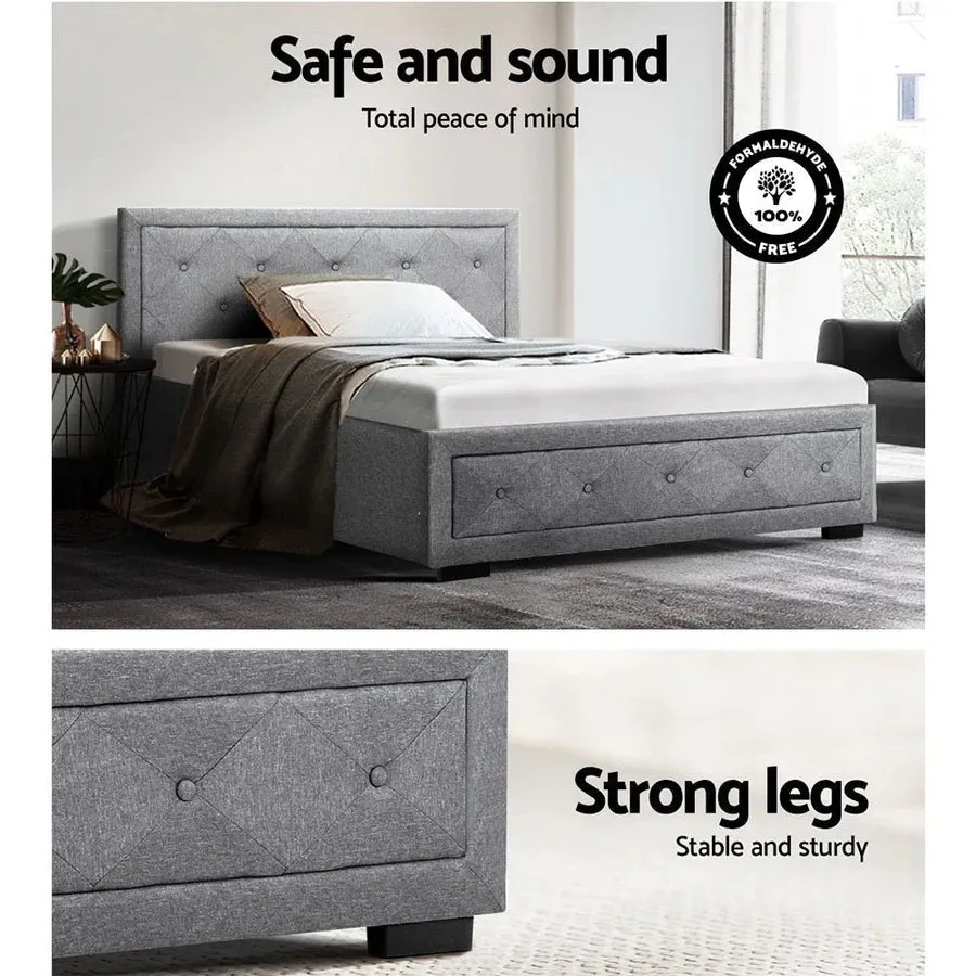 King Single Premium Package | Bronte Storage Bed Frame Grey, Alanya Euro Top Pocket Spring Mattress (Medium Firm) & Pillowtop Mattress Topper