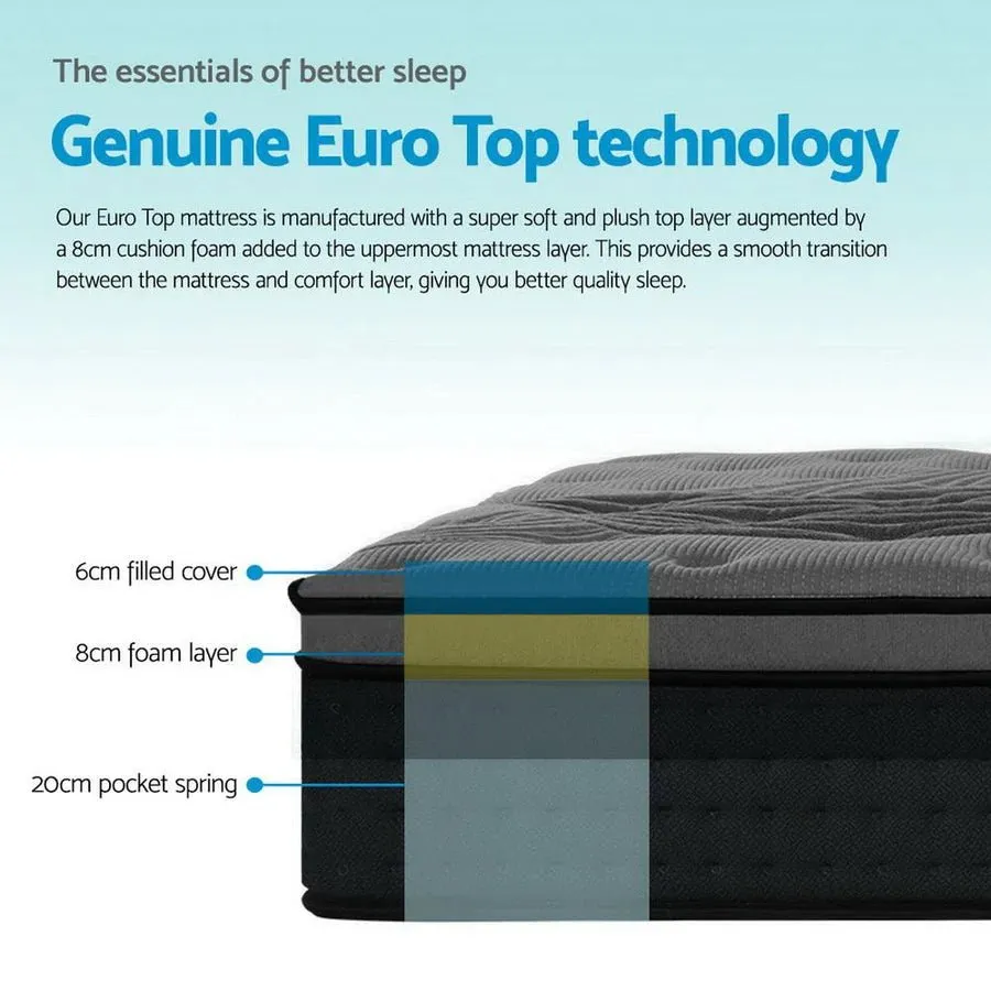 King Single Premium Package | Henley LED Storage Bed Frame Black, Alanya Euro Top Pocket Spring Mattress (Medium Firm) & Pillowtop Mattress Topper