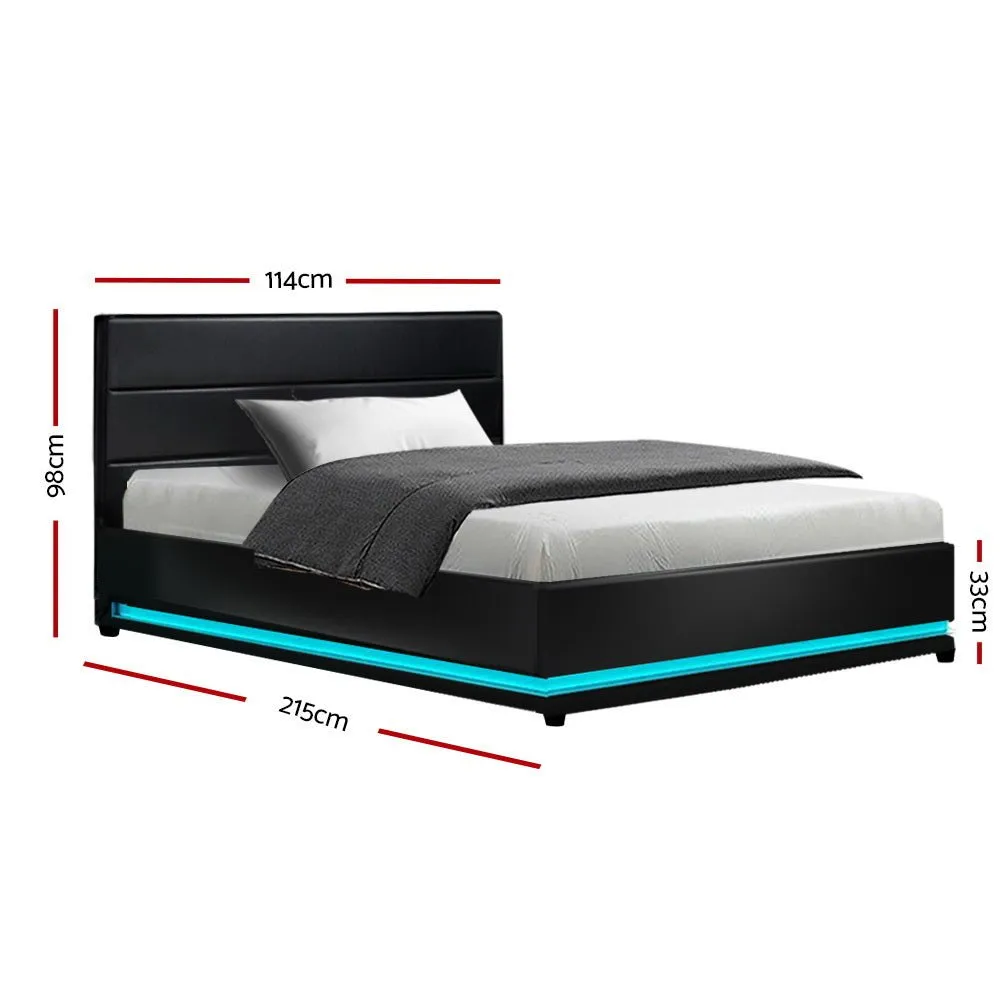 King Single Premium Package | Henley LED Storage Bed Frame Black, Alanya Euro Top Pocket Spring Mattress (Medium Firm) & Pillowtop Mattress Topper