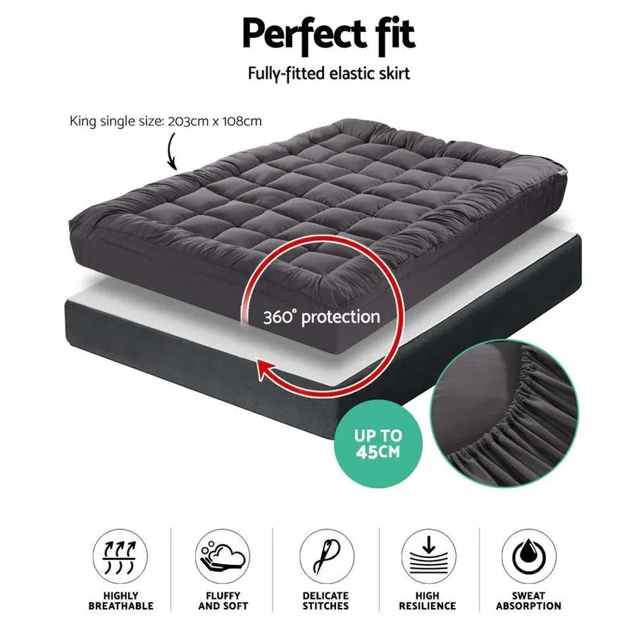 King Single Premium Package | Henley LED Storage Bed Frame Black, Alanya Euro Top Pocket Spring Mattress (Medium Firm) & Pillowtop Mattress Topper