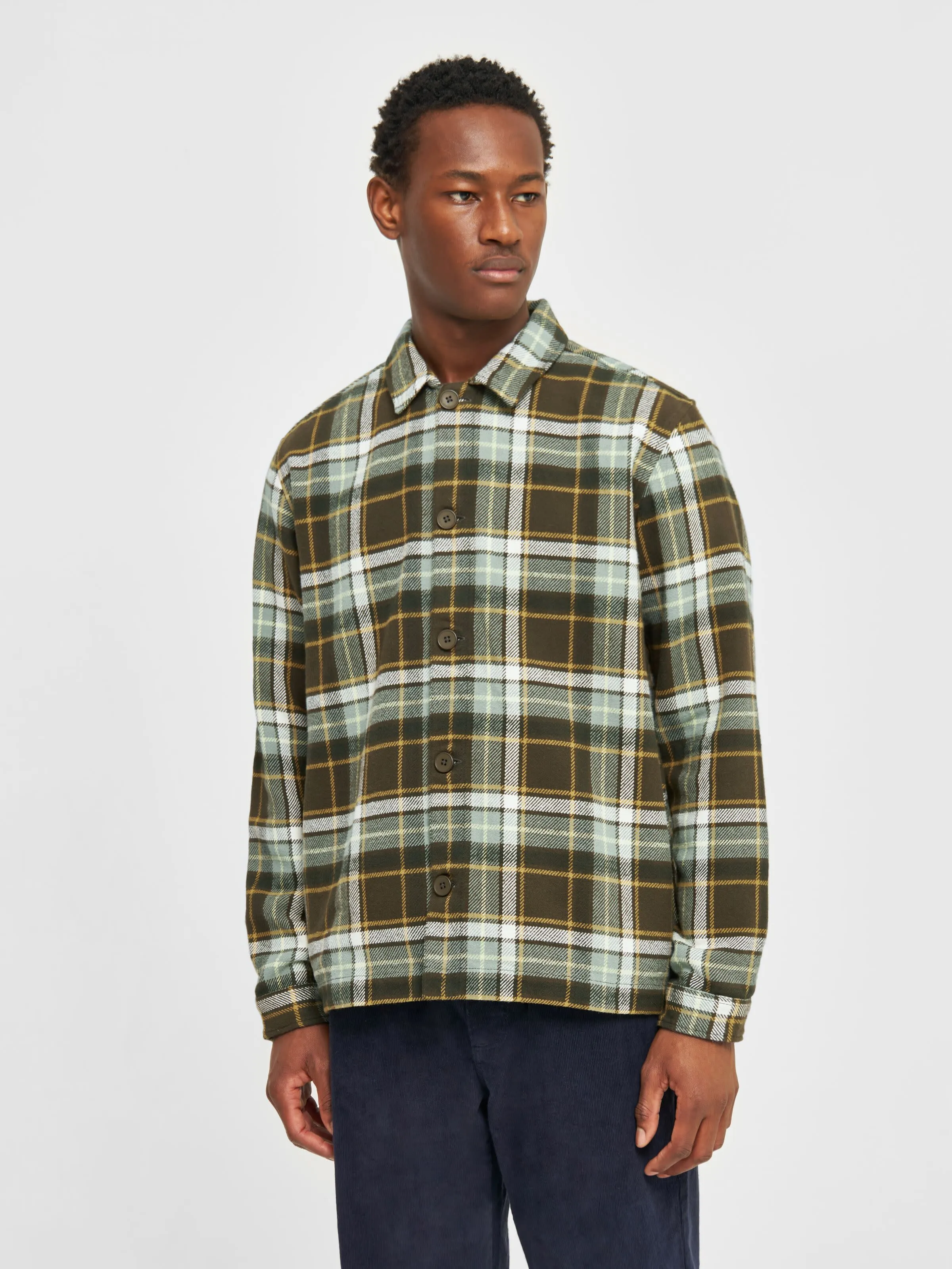 Knowledge Cotton Apparel Men&#x27;s Big Checked Heavy Flannel Overshirt  Green Check | Buy Knowledge Cotton Apparel Men&#x27;s Big Checked Heavy Flannel Overshirt  Green Check here | Outnorth