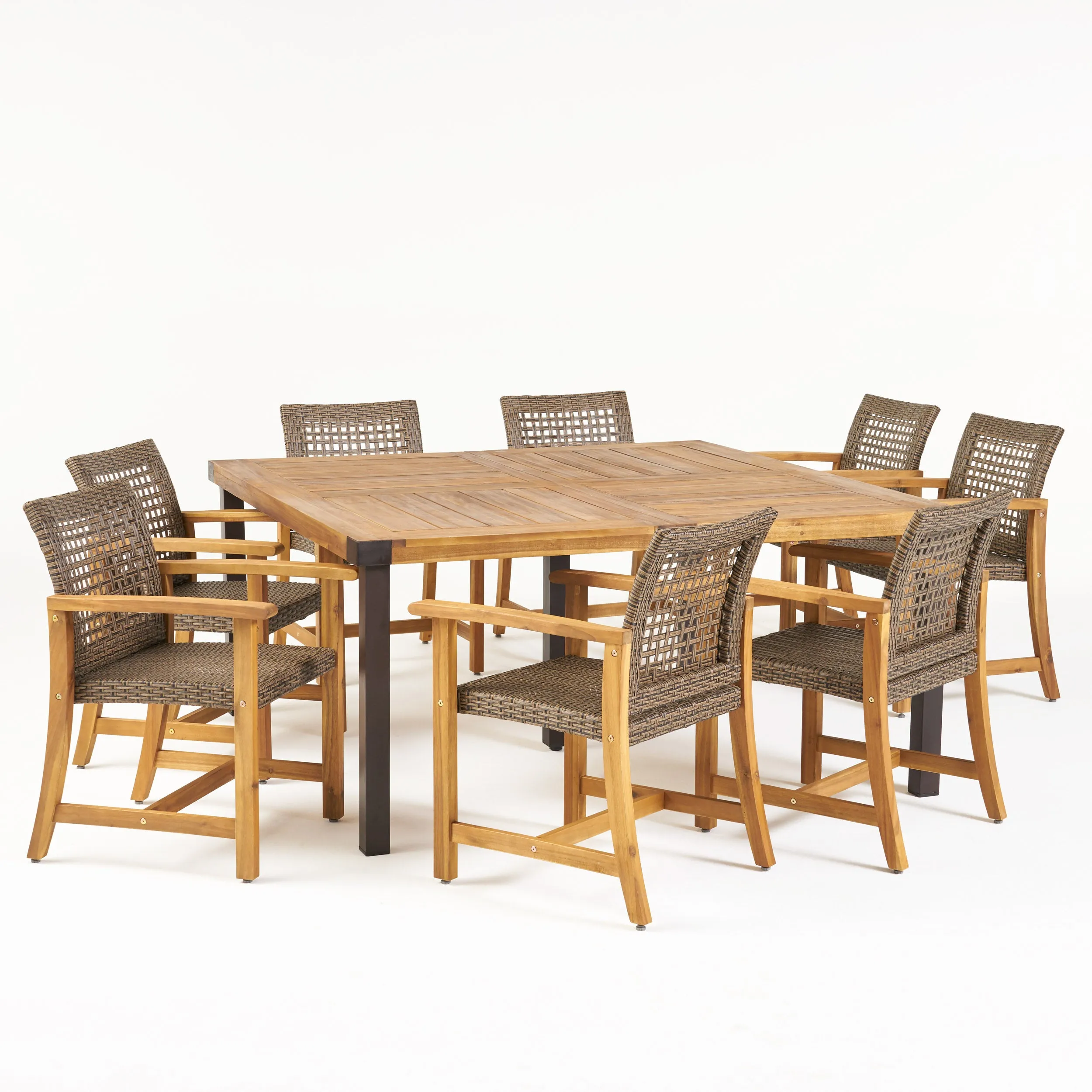 Loralynn Outdoor 8 Seater Acacia Wood Dining Set