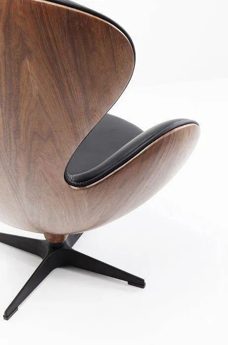 Lounge Black/Walnut Swivel Armchair