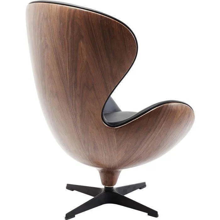 Lounge Black/Walnut Swivel Armchair