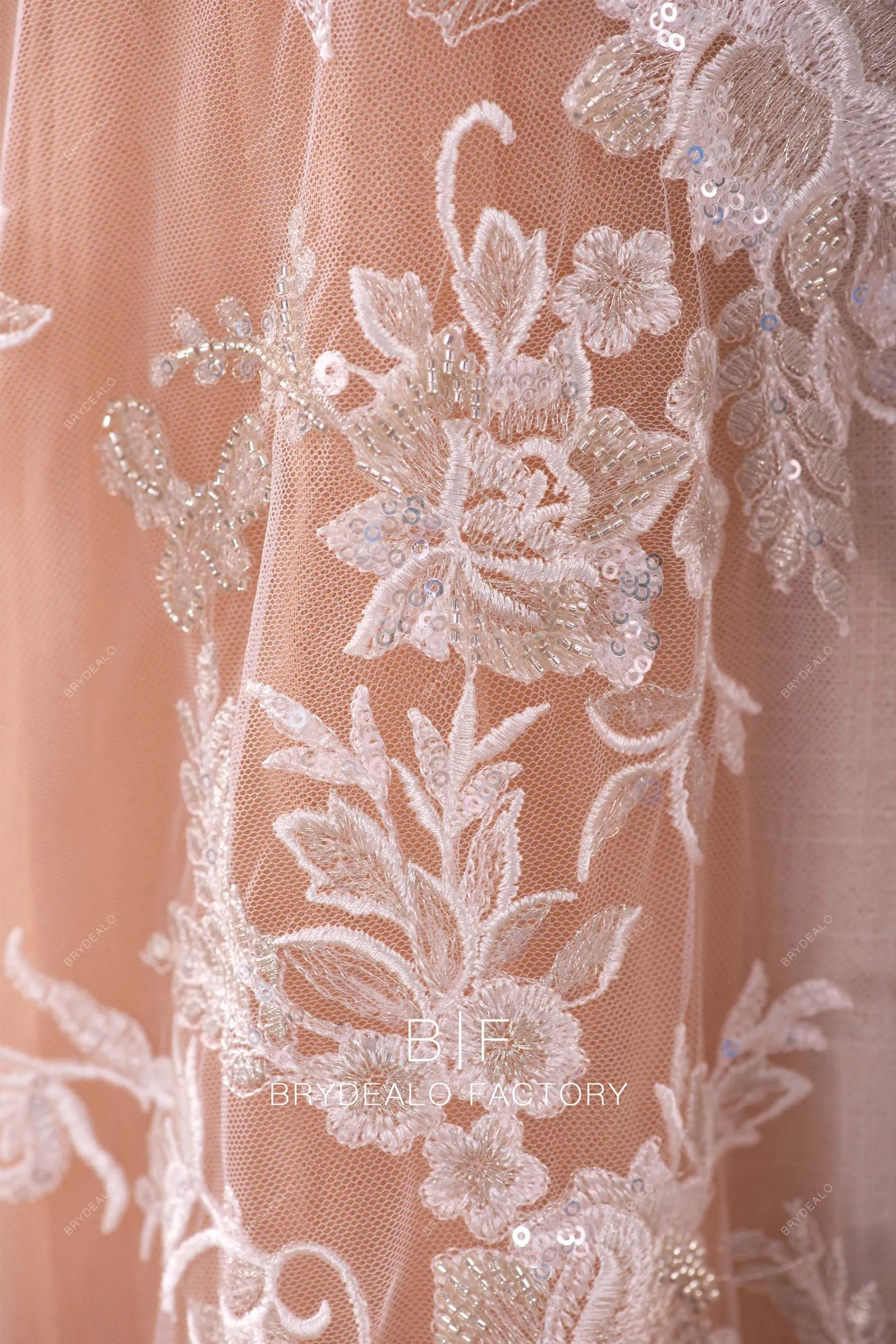 Luxury Beading Silver Embroidery Lace Fabric By the Yard