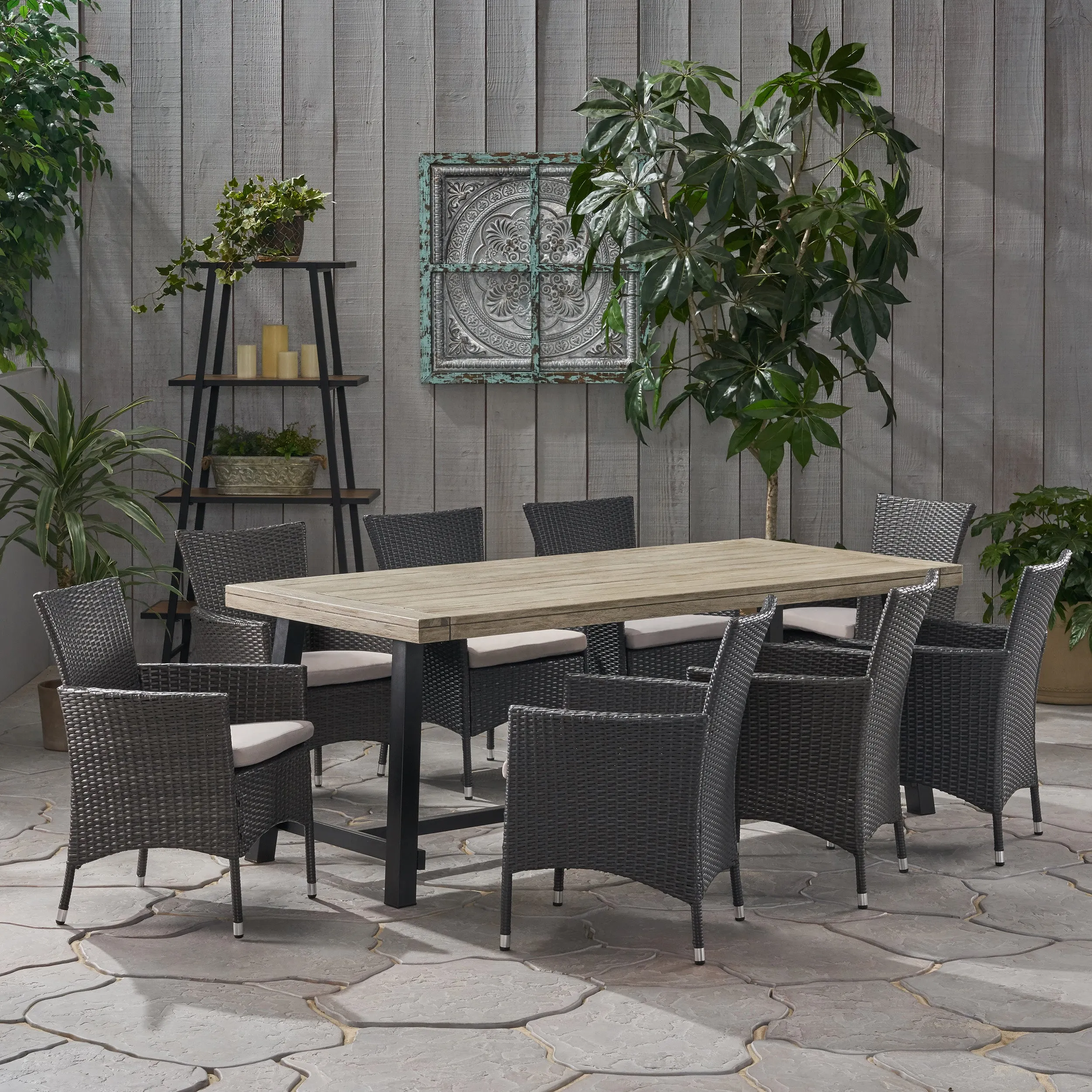 Mayson Outdoor Wood and Wicker 8 Seater Dining Set