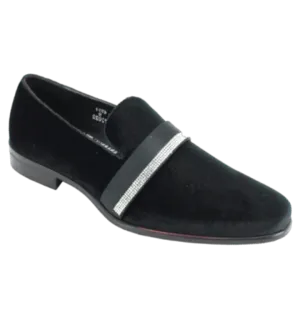 Men's black velvet pull on shoes luxury style with diamonds stone