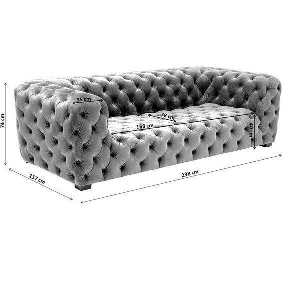 Metropol Grey Velvet 3 Seater Sofa