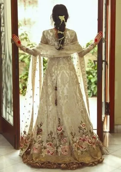 Nilofer Shahid - Ivory flora - Chiffon Peshwas - 2 Piece