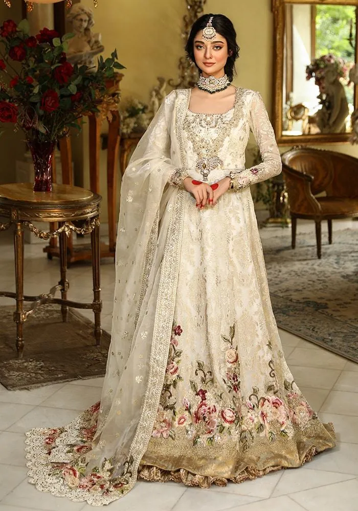 Nilofer Shahid - Ivory flora - Chiffon Peshwas - 2 Piece