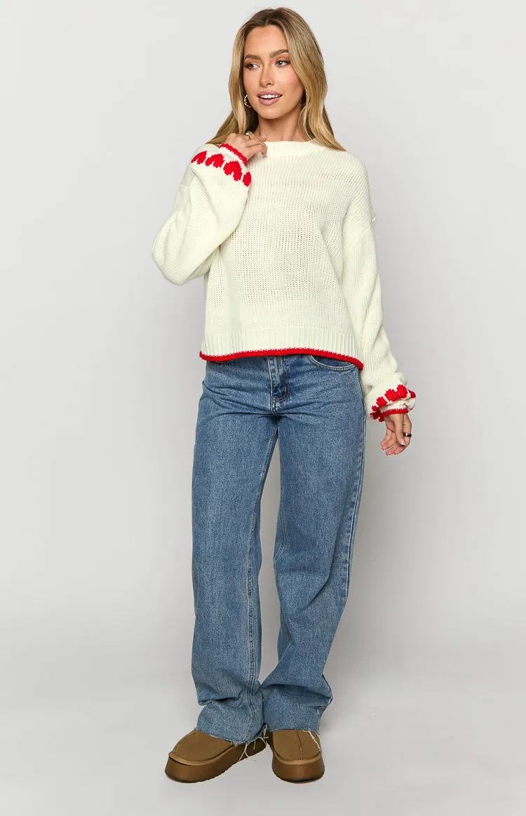 Norva White Heart Sleeve Sweater