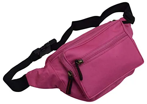 Pink Nylon Waist Fanny Pack Belt Bag Pouch Travel Hiking Camping Hip Purse Men Women