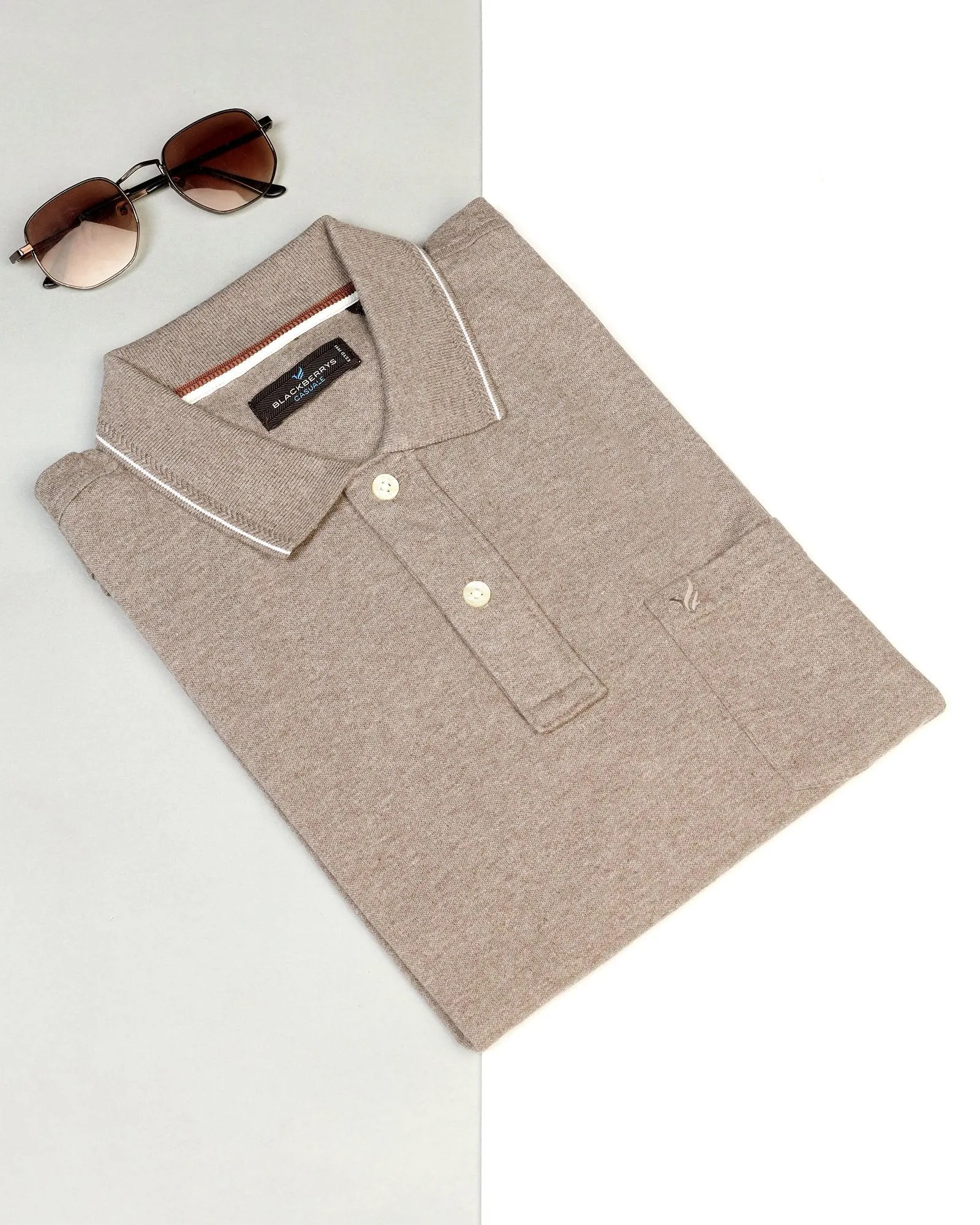 Polo Brown Melange Solid T-Shirt - Alec