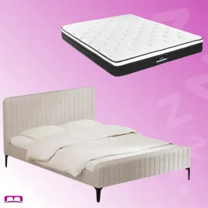 Queen Package | Burleigh Bed Frame Beige & Bonita Pillow Top Mattress (Medium Firm)