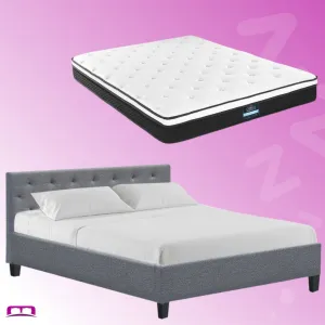 Queen Package | Hyams Bed Frame Grey & Bonita Euro Top Mattress (Medium Firm)