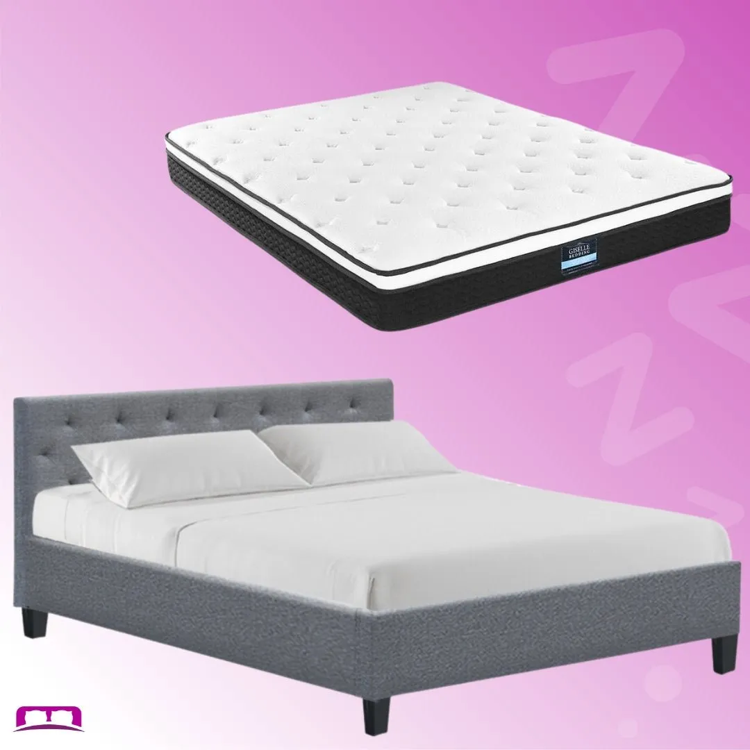 Queen Package | Hyams Bed Frame Grey & Bonita Euro Top Mattress (Medium Firm)