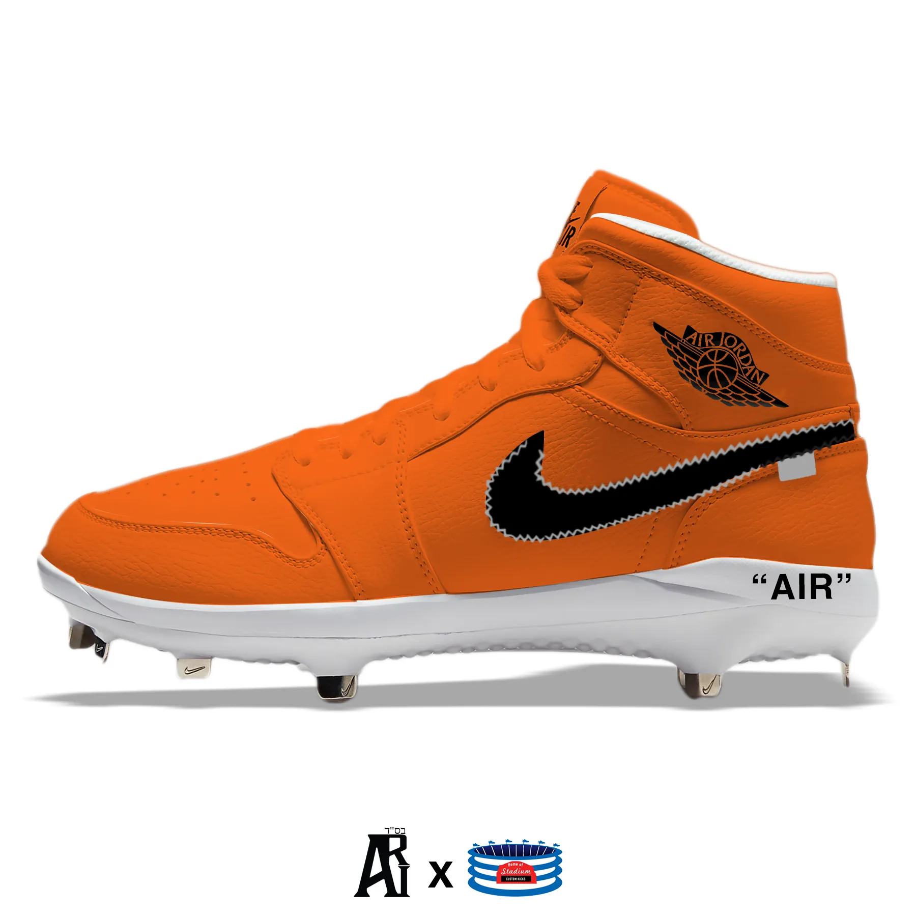 "Orange Force OW" Jordan 1 Retro Cleats