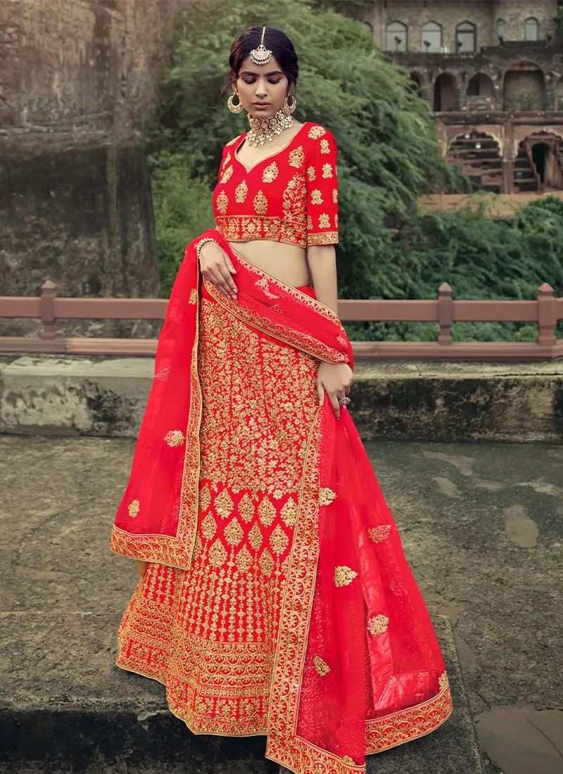 Red Heavy Embroidered Chaniya Choli