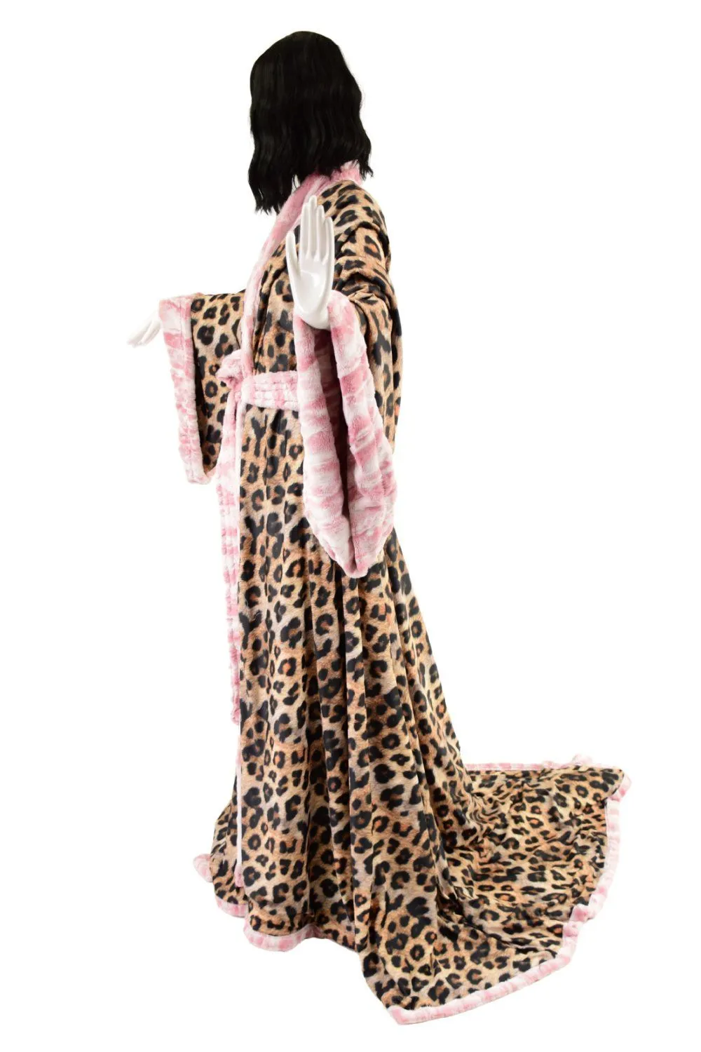 Reversible Minky Faux Fur Puddle Train Robe with Belt