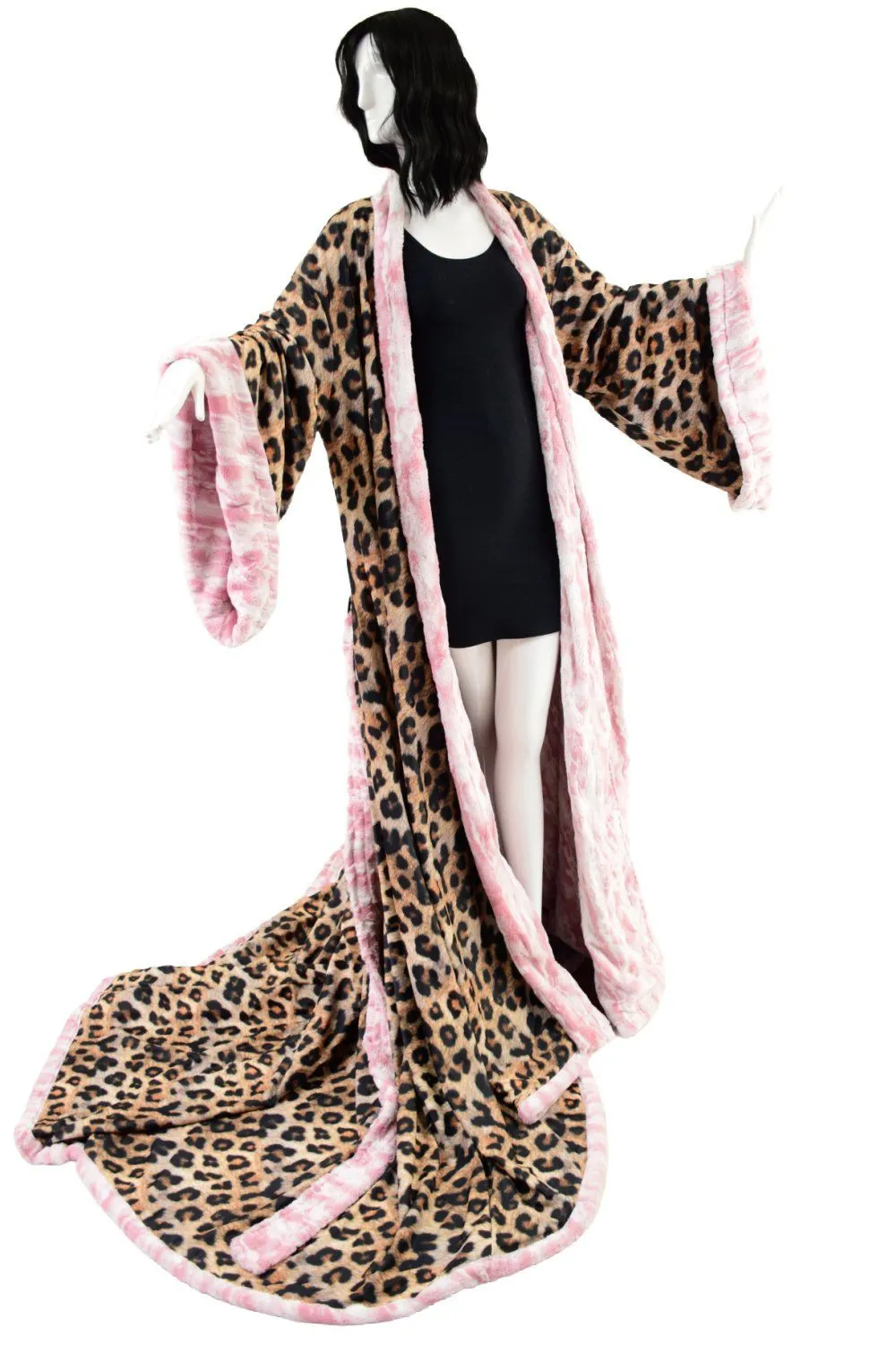 Reversible Minky Faux Fur Puddle Train Robe with Belt