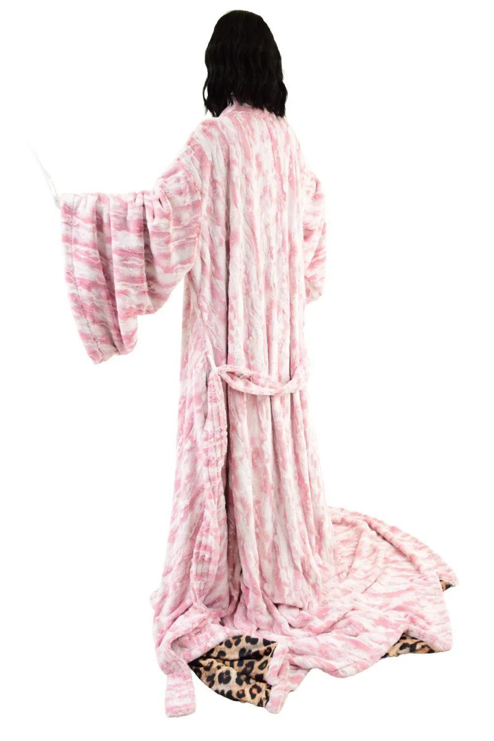 Reversible Minky Faux Fur Puddle Train Robe with Belt