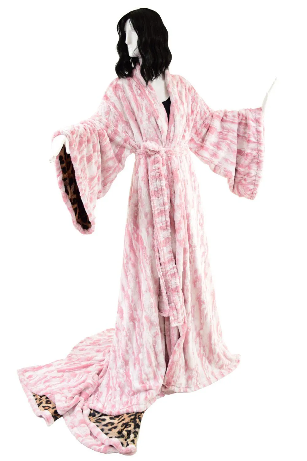 Reversible Minky Faux Fur Puddle Train Robe with Belt