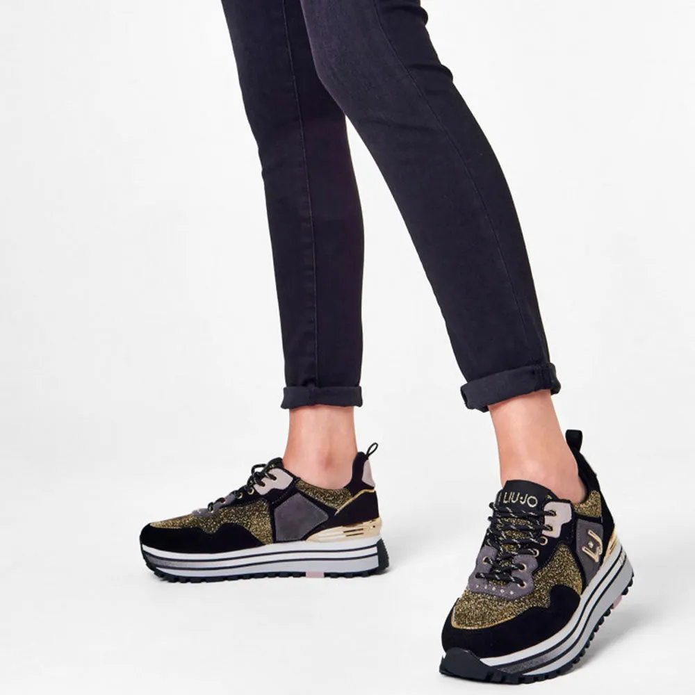 Scarpe Donna LIU JO Sneakers Platform in Suede e Lurex Nero