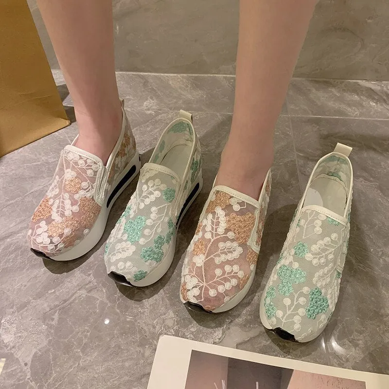 See-through Floral Sneakers with Thick Platform Soles