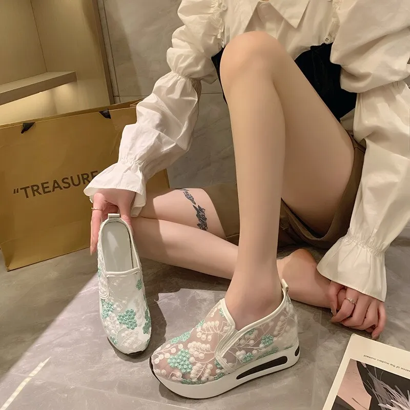 See-through Floral Sneakers with Thick Platform Soles