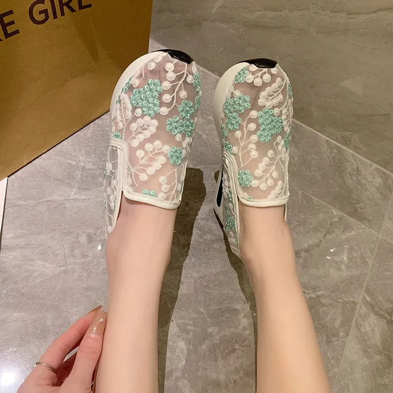 See-through Floral Sneakers with Thick Platform Soles