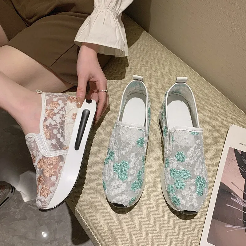 See-through Floral Sneakers with Thick Platform Soles