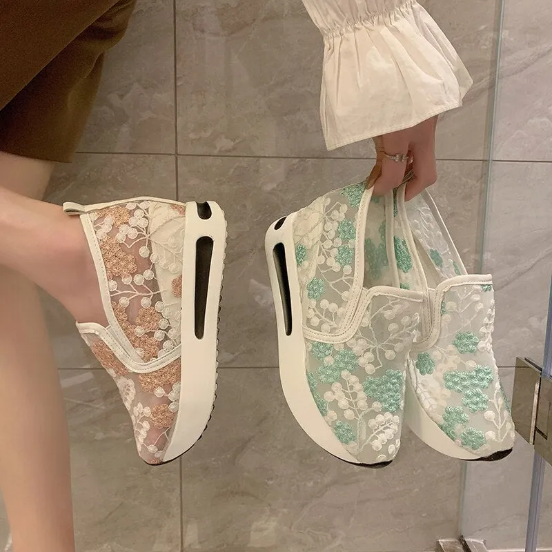 See-through Floral Sneakers with Thick Platform Soles