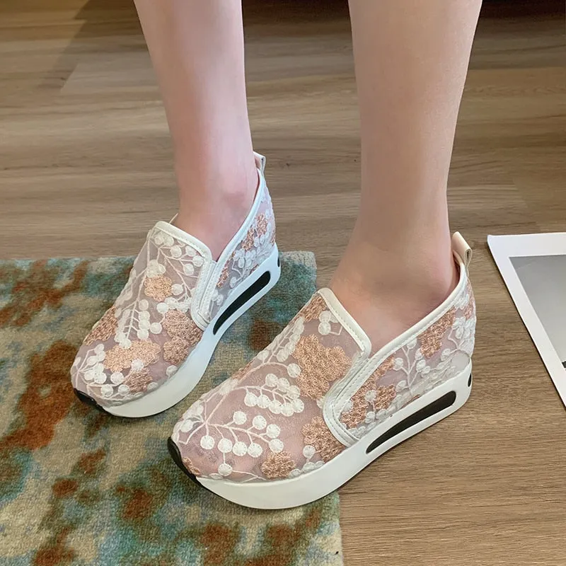 See-through Floral Sneakers with Thick Platform Soles