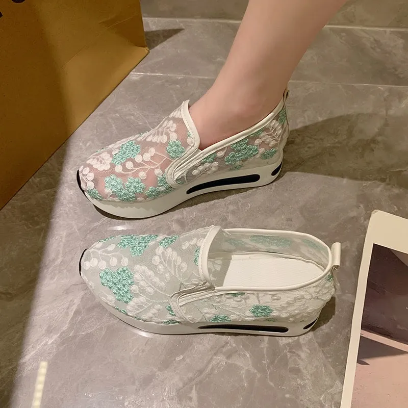 See-through Floral Sneakers with Thick Platform Soles