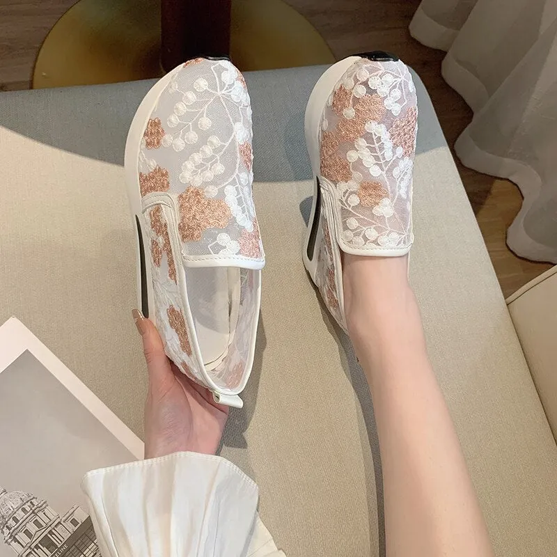 See-through Floral Sneakers with Thick Platform Soles