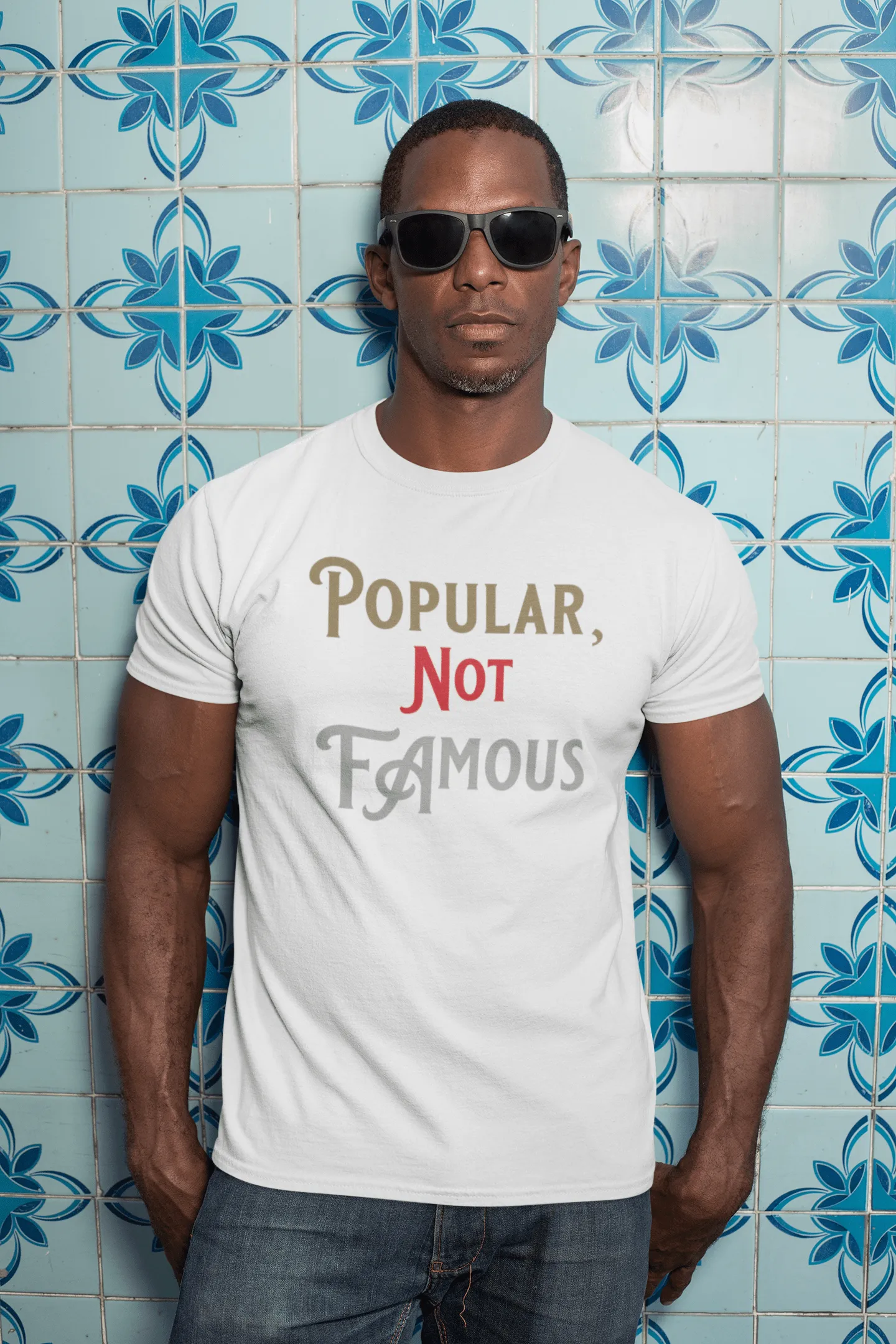 Short Sleeve Crewneck T-Shirt w/ “Popular Not Famous” Graphic Design