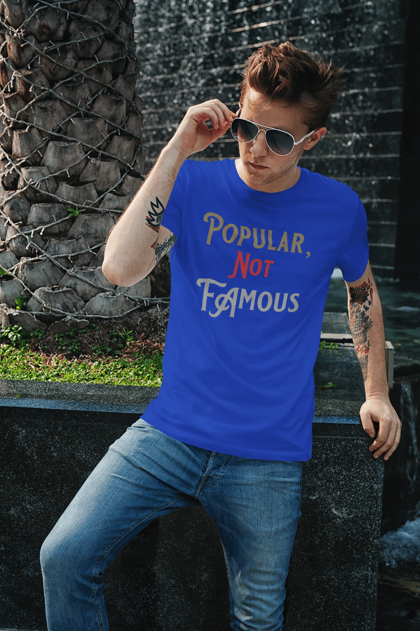 Short Sleeve Crewneck T-Shirt w/ “Popular Not Famous” Graphic Design