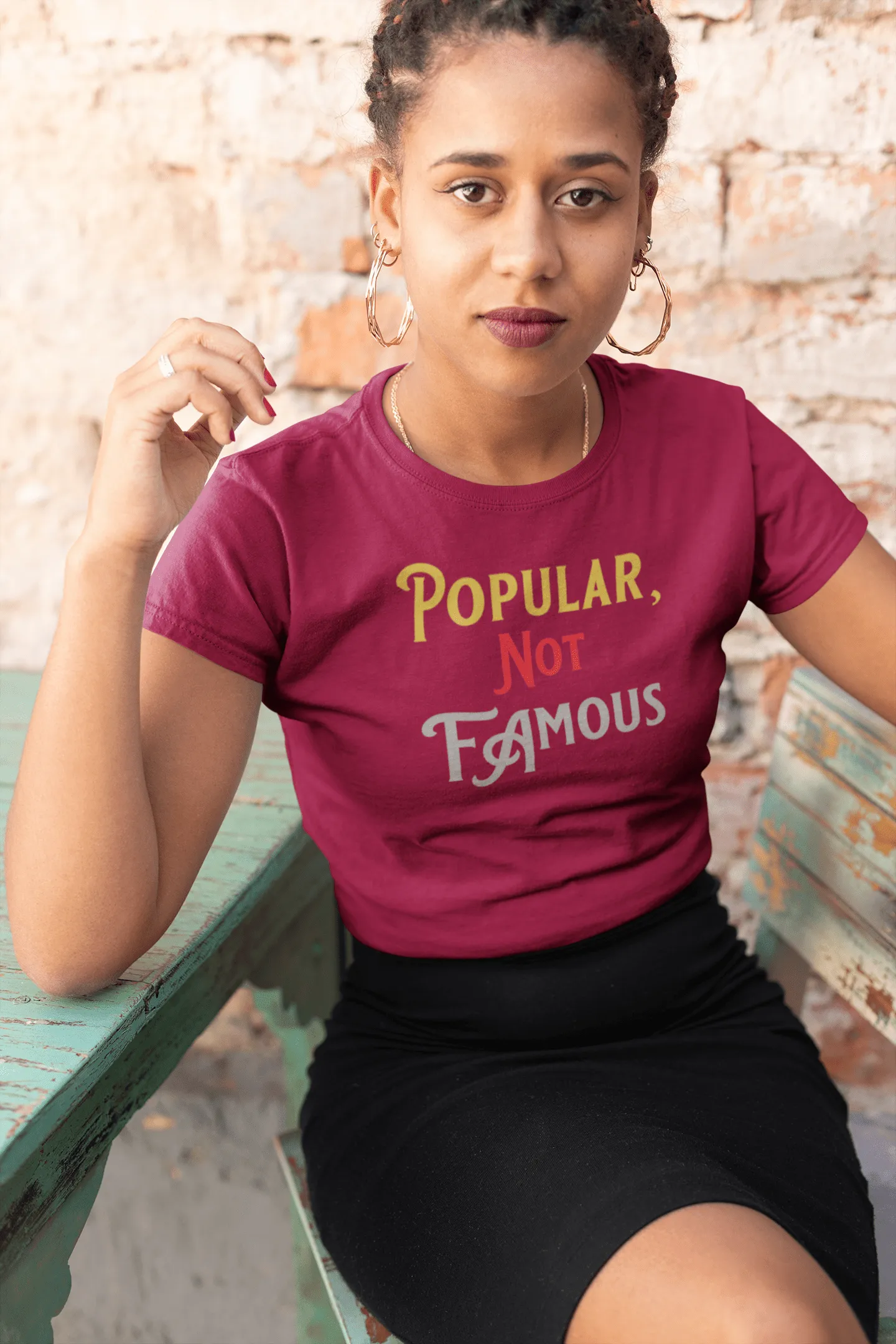 Short Sleeve Crewneck T-Shirt w/ “Popular Not Famous” Graphic Design